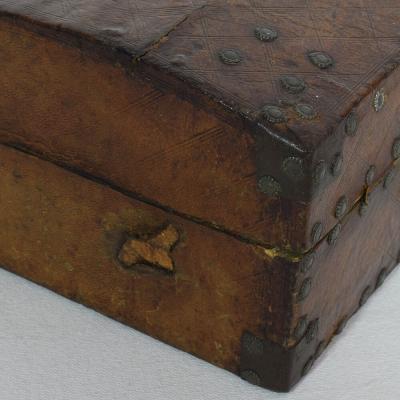 Small 17th Century French Coffer or Box in Leather