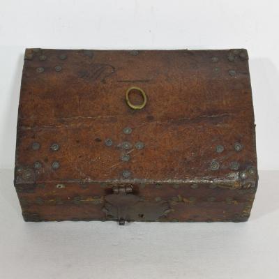Small 17th Century French Coffer or Box in Leather
