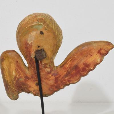 Small 18th Century French Baroque Carved Giltwood Angel Head on Wings