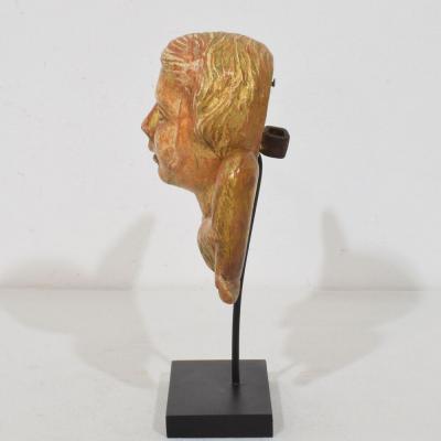 Small 18th Century French Baroque Carved Giltwood Angel Head on Wings