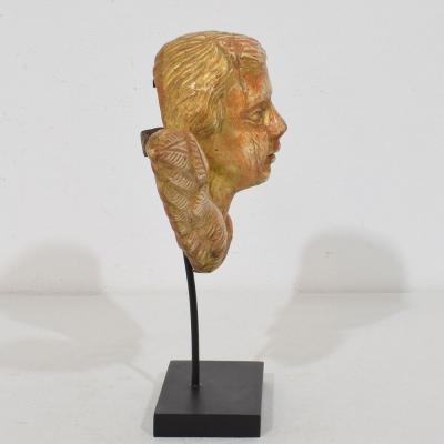 Small 18th Century French Baroque Carved Giltwood Angel Head on Wings