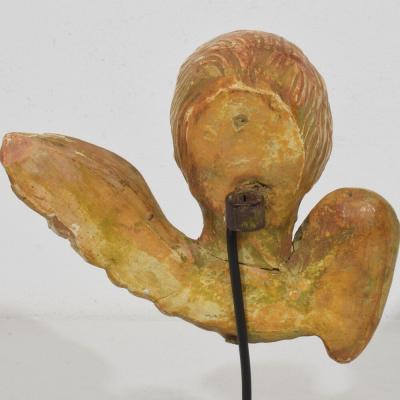Small 18th Century French Baroque Carved Giltwood Angel Head on Wings