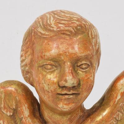 Small 18th Century French Baroque Carved Giltwood Angel Head on Wings