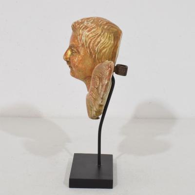 Small 18th Century French Baroque Carved Giltwood Angel Head on Wings