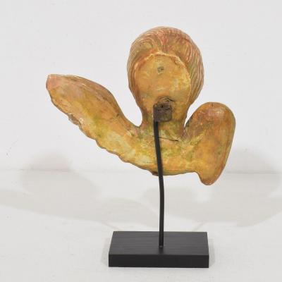 Small 18th Century French Baroque Carved Giltwood Angel Head on Wings