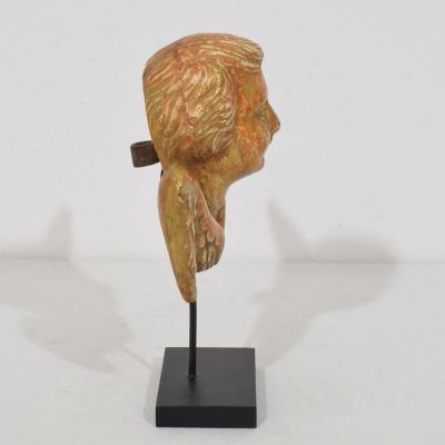 Small 18th Century French Baroque Carved Giltwood Angel Head on Wings