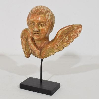 Small 18th Century French Baroque Carved Giltwood Angel Head on Wings