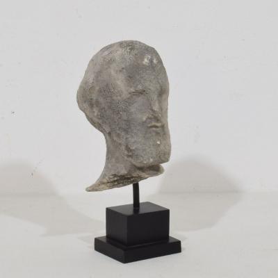 Small 18th Century French Carved Stone Baroque Head Of A Saint