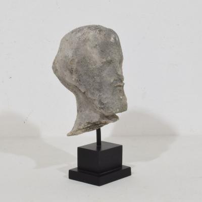 Small 18th Century French Carved Stone Baroque Head Of A Saint