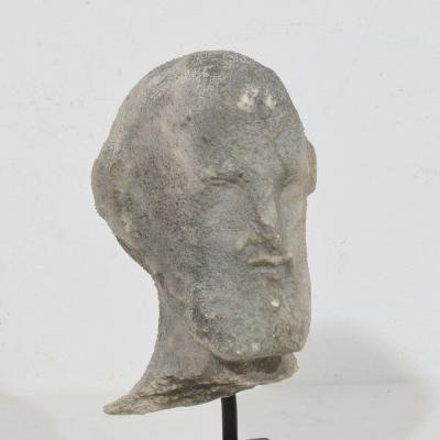 Small 18th Century French Carved Stone Baroque Head Of A Saint