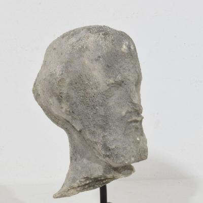 Small 18th Century French Carved Stone Baroque Head Of A Saint