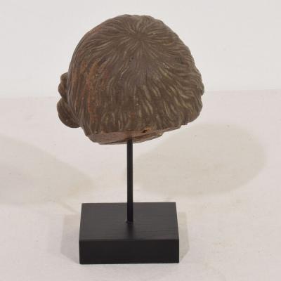 Small 18th Century Italian Carved Wooden Head with Glass Eyes