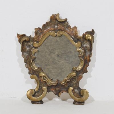 Small 18th Century Italian Handcarved Silver Gilt Baroque Mirror