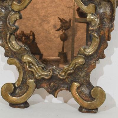 Small 18th Century Italian Handcarved Silver Gilt Baroque Mirror