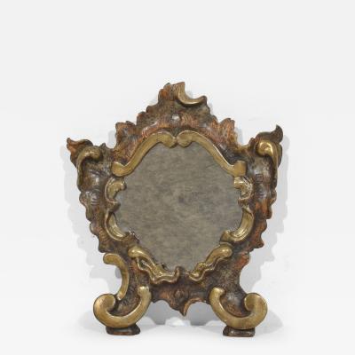 Small 18th Century Italian Handcarved Silver Gilt Baroque Mirror