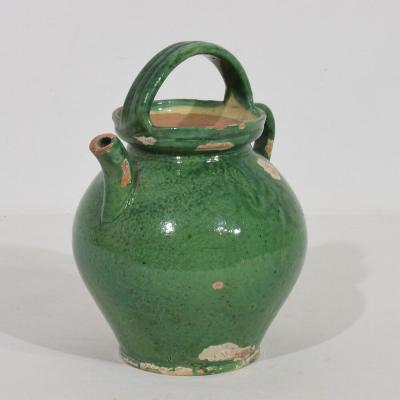 Small 19th Century French Green Glazed Terracotta Jug or Water Cruche