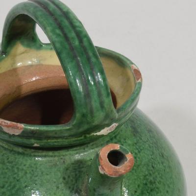 Small 19th Century French Green Glazed Terracotta Jug or Water Cruche