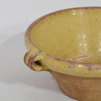 Small 19th Century French Yellow Glazed Terracotta Dairy Bowl or Tian