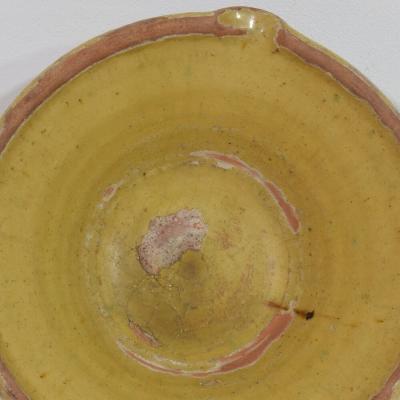 Small 19th Century French Yellow Glazed Terracotta Dairy Bowl or Tian