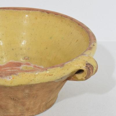Small 19th Century French Yellow Glazed Terracotta Dairy Bowl or Tian