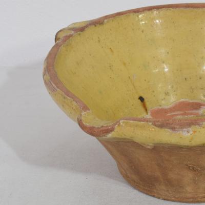 Small 19th Century French Yellow Glazed Terracotta Dairy Bowl or Tian