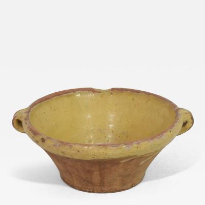Small 19th Century French Yellow Glazed Terracotta Dairy Bowl or Tian