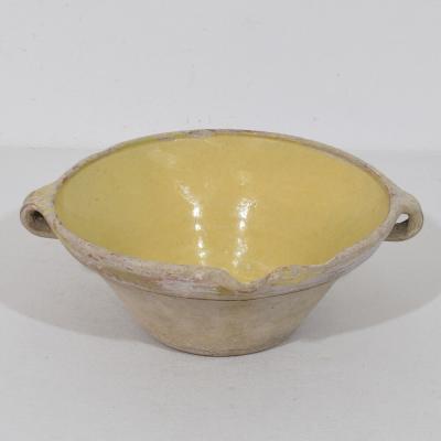 Small 19th Century French Yellow Glazed Terracotta Dairy Bowl or Tian