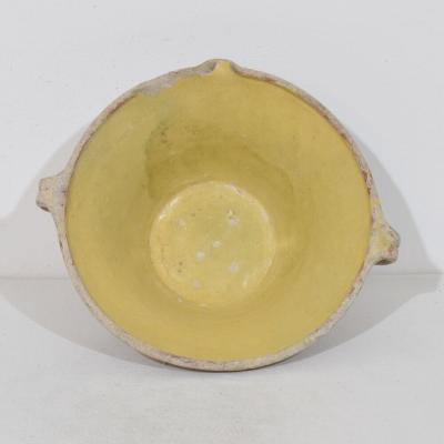 Small 19th Century French Yellow Glazed Terracotta Dairy Bowl or Tian