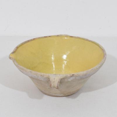 Small 19th Century French Yellow Glazed Terracotta Dairy Bowl or Tian