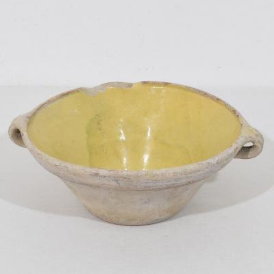 Small 19th Century French Yellow Glazed Terracotta Dairy Bowl or Tian