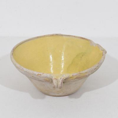 Small 19th Century French Yellow Glazed Terracotta Dairy Bowl or Tian