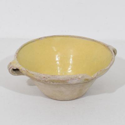 Small 19th Century French Yellow Glazed Terracotta Dairy Bowl or Tian