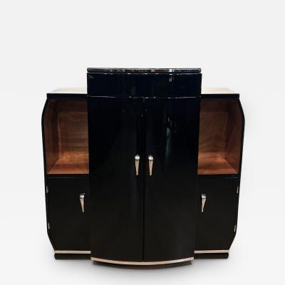 Small Art Deco Bar Cabinet Black Lacquer Nickel Walnut France circa 1930