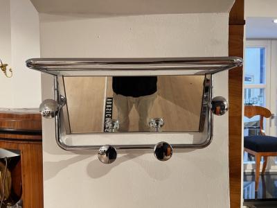 Small Art Deco Coat Rack with Mirror Chromed Steeltube France circa 1930