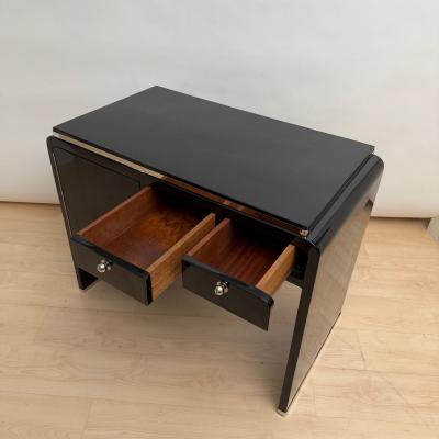 Small Art Deco Desk Black Lacquer Nickel Birds Eye Maple France circa 1930