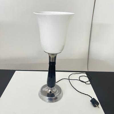 Small Art Deco Table Lamp Black Lacquer and Chrome Glass France circa 1930