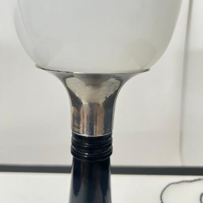 Small Art Deco Table Lamp Black Lacquer and Chrome Glass France circa 1930