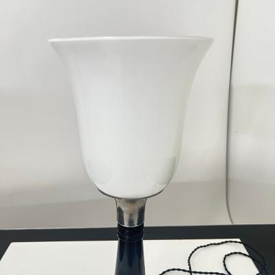 Small Art Deco Table Lamp Black Lacquer and Chrome Glass France circa 1930