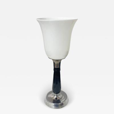 Small Art Deco Table Lamp Black Lacquer and Chrome Glass France circa 1930