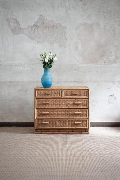 Small Bamboo and Rattan Chest of Drawers 1980s
