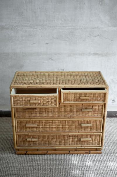 Small Bamboo and Rattan Chest of Drawers 1980s