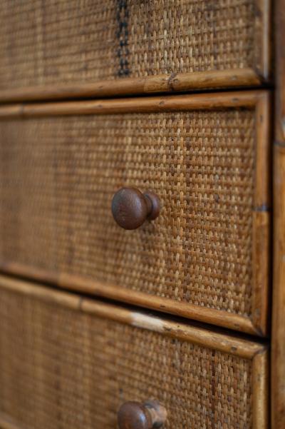 Small Bamboo and Rush Fabric Chest of Drawers 1970s