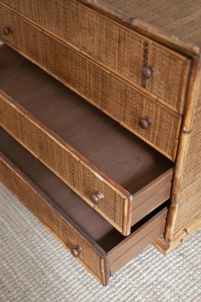 Small Bamboo and Rush Fabric Chest of Drawers 1970s