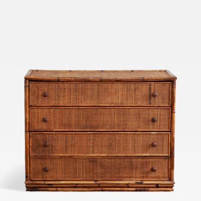 Small Bamboo and Rush Fabric Chest of Drawers 1970s