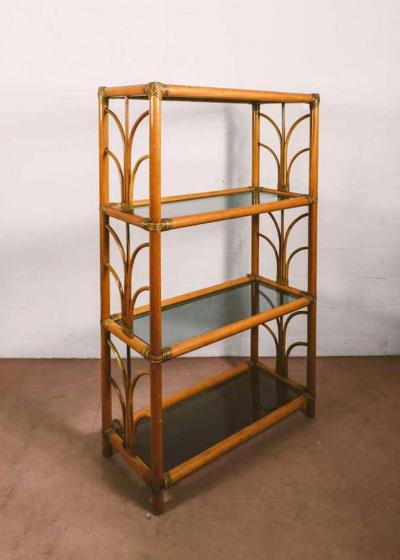 Small Bamboo bookcase with four glass shelves 1980s