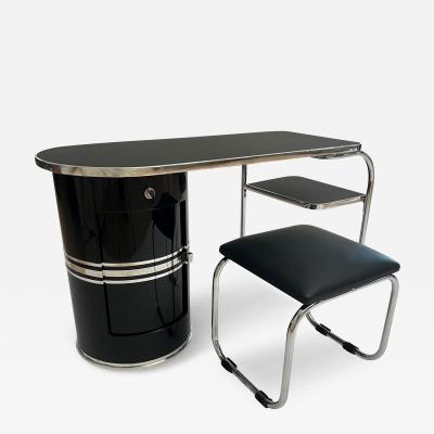 Small Bauhaus Desk by Mauser Werke Black Lacquer Tubular Steel Germany 1954