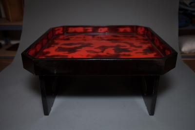 Small Black Lacquer Table with Red and Black Design