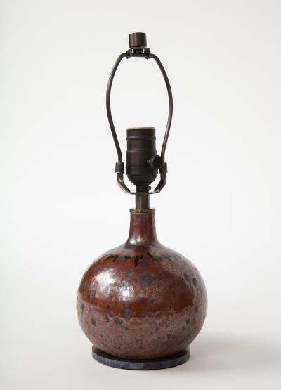 Small Brown Ceramic Lamp Vallauris France c 1960s