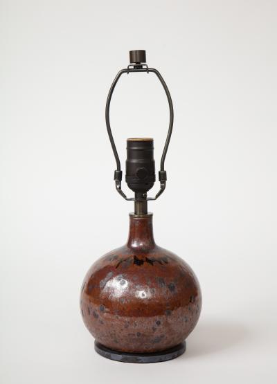 Small Brown Ceramic Lamp Vallauris France c 1960s