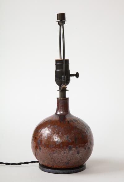 Small Brown Ceramic Lamp Vallauris France c 1960s